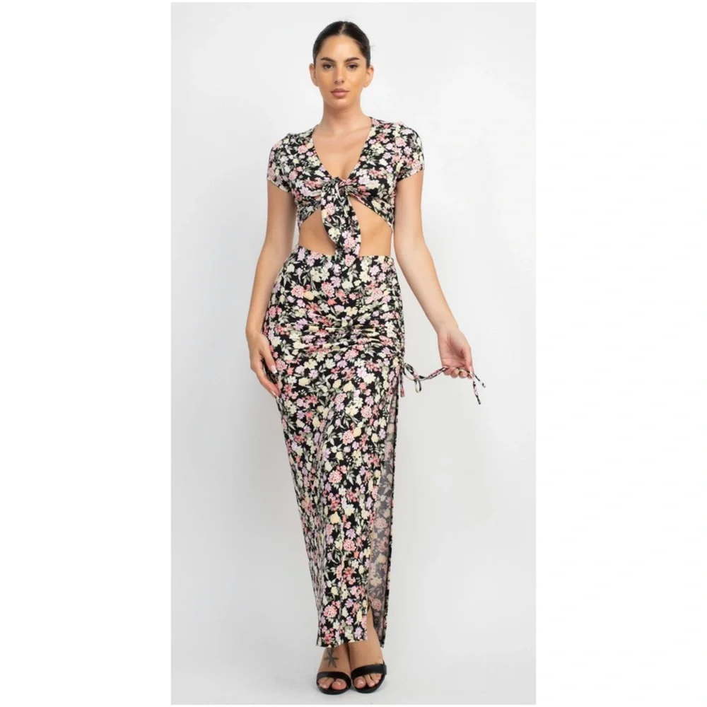 Floral print crop top and skirt set - Picture 3 of 10